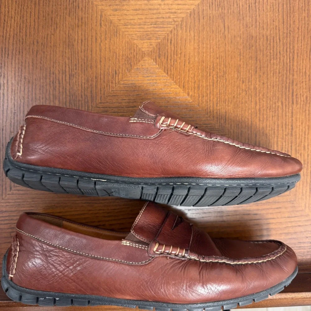Johnston & Murphy Brown Leather Sheepskin Penny Loafers 25-3662 Men's 9M EUC